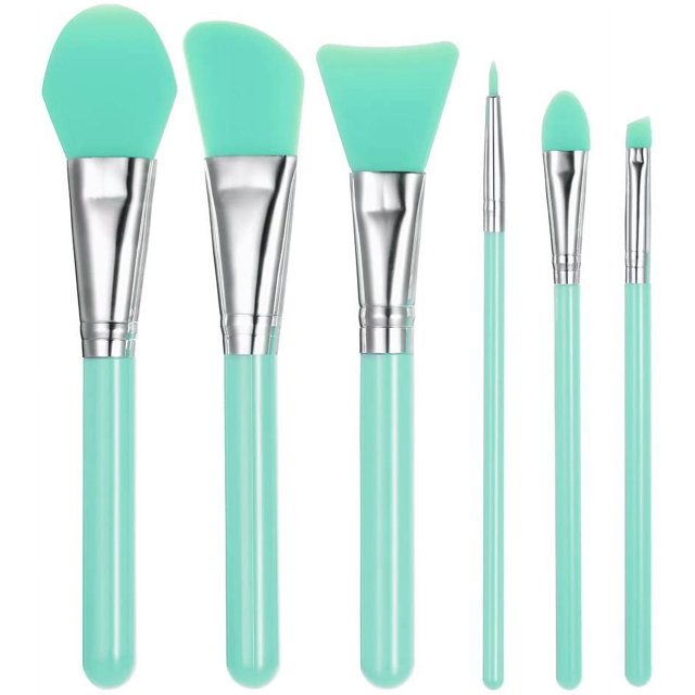 Juego de brochas de maquillaje de silicona, Anself para máscara facial, brochas para base, sombra de ojos, kit de brochas para cejas con mango de plástico, paquete de 6, verde-verde- Sailing Electrónica