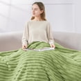 thumbnail image 3 of BEDELITE Grass Green Throw Blanket for Couch - 300GSM Soft & Cozy Fluffy Fleece Blanket, Decorative and Giftable Striped Blankets for Women, Men, 50"x60", 3 of 18