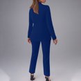 thumbnail image 4 of Scyoekwg Women's Button Lapel Business Casual Blazer Suit Set Fashion Slim 2 Piece Outfits Long Sleeve Blazer Jackets Pants Matching Set (Blue,L), 4 of 5