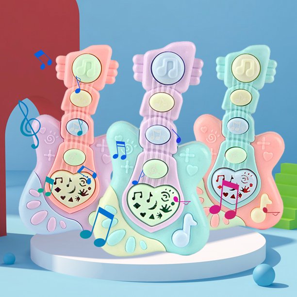 Xihbxyly Oferta de Iluminación Educación Temprana para Niños, Música Ilustrada, Guitarras Pequeñas, Proyección de Luz, Instrumentos Musicales, Juguetes para Bebés.