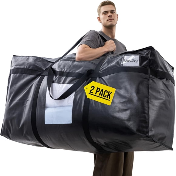 TAILI 69 Gallon Extra Large Storage Bags, XXL Black Heavy Duty Moving Bags for Storage with Visible Window, Wrap Around Handles,