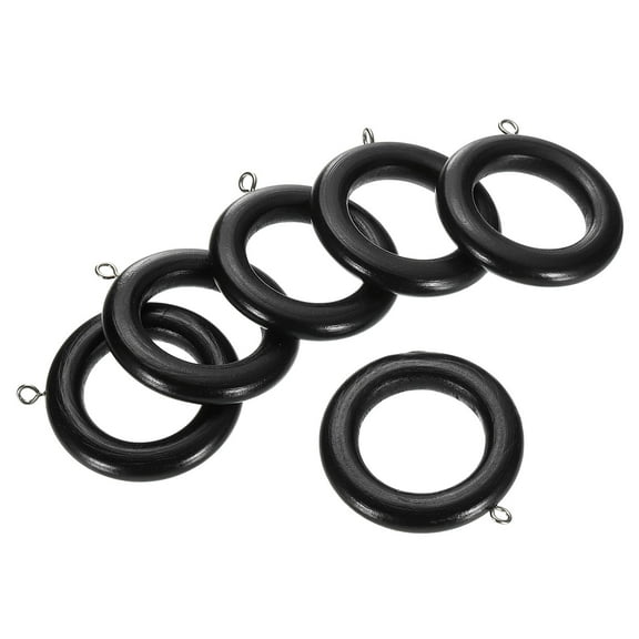 Uxcell 6 Pack Wooden Curtain Drapery Rings, 2.36 Inch Curtain Wood Ring Hook with Screw Eye for Curtain Drapery Rod, Bright Black/Silver