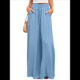 thumbnail image 2 of Pantalones Casuales de Cintura Alta para Mujer, de Color Liso, Largos y Anchos, con Bolsillos, para y Otoño. Azul XL, 2 of 8