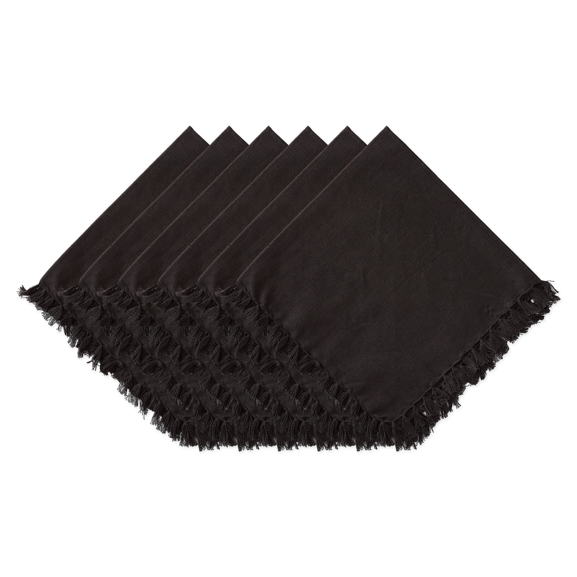 DII Black Fringed Napkin Set, 20x20", 6 Piece