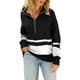 thumbnail image 2 of VISgogo Mujer Otoño Invierno Jersey de Punto Manga Larga Solapa Cremallera Patchwork Sudadera VISgogo moda, 2 of 9