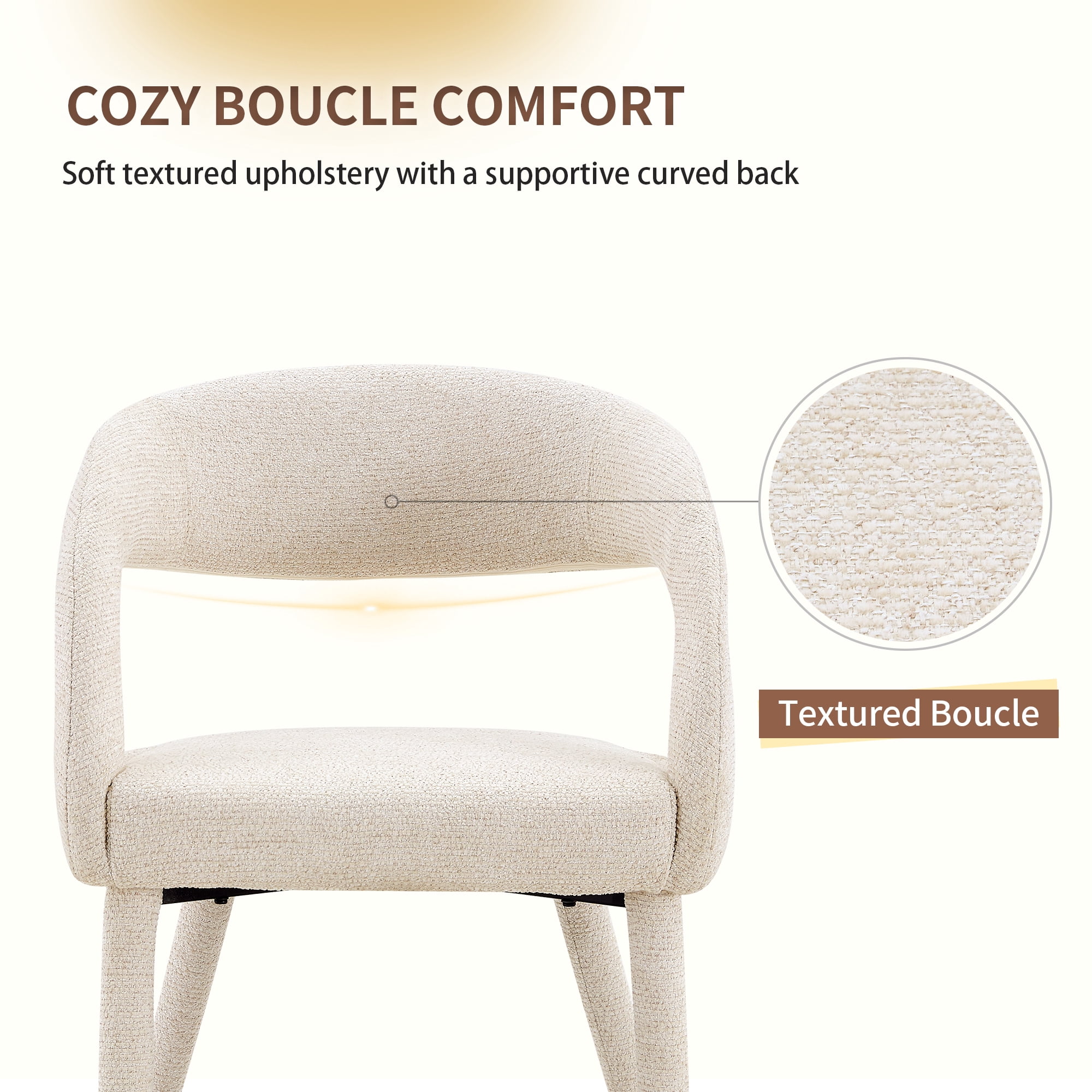 Leumius Premium Sherpa Upholstered Dining Chair with Hollow Backrest Accent Chair for Dining Room Bedroom Vanity Living Room Conference (Off White, Set of 2)