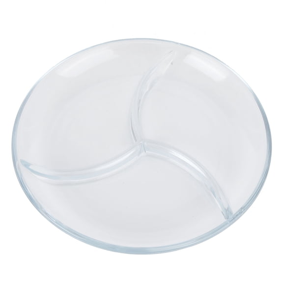 Yajisi Divided Dinner Plate 3-Compartment Tempered Glass Reusable Snack Plate Lightweight Tableware for Cakes Fruit Salads 8.9 inches / 22.8 cm