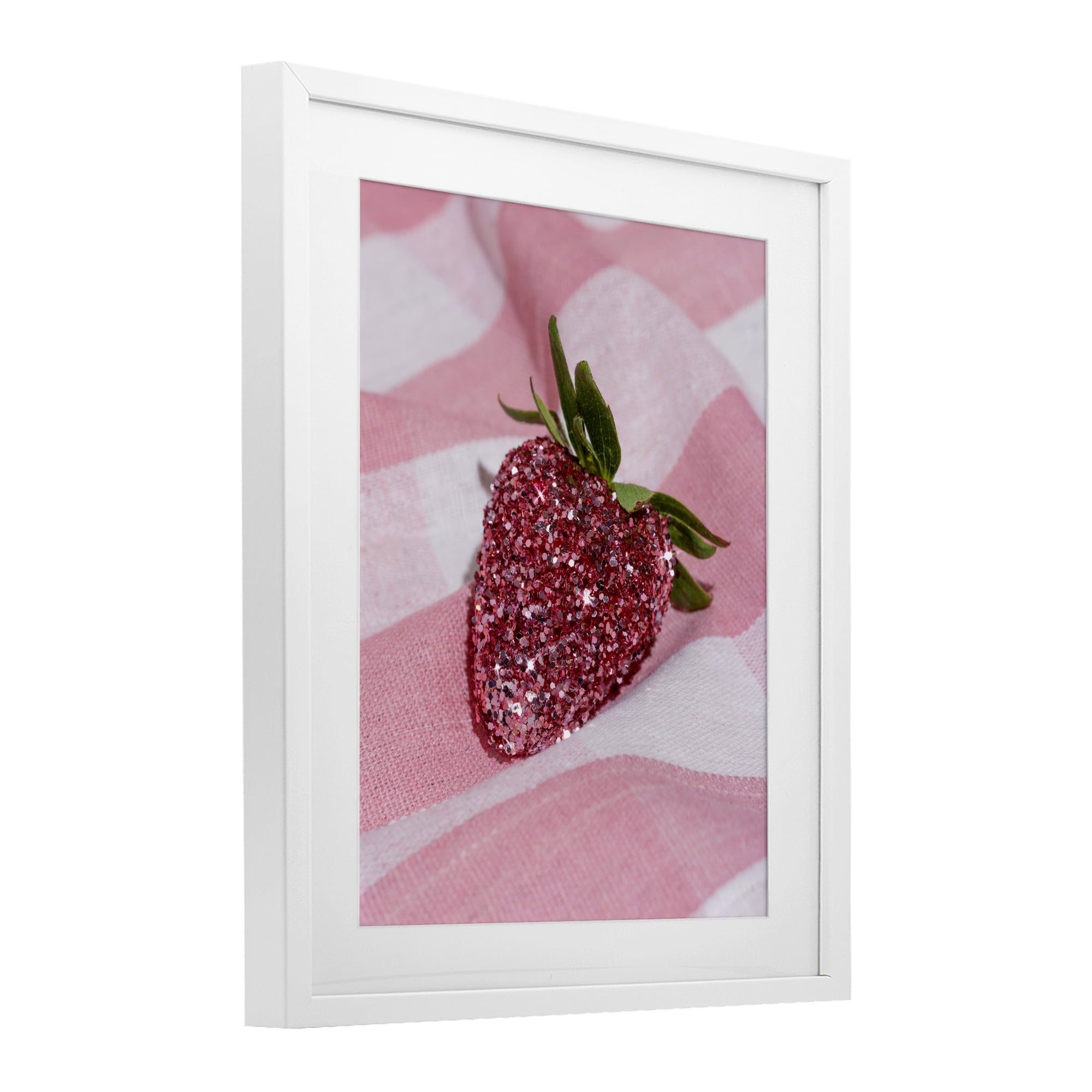 Stupell Industries Glimmer Strawberry on Pink White Framed Print Under Glass, design by LISH Creative