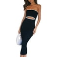 thumbnail image 5 of Women Summer Tube Top Dress Strapless Backless Striped Cutout Bodycon Long Dress Club Streetwear, 5 of 7