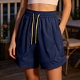 thumbnail image 7 of Women's High Waisted Nylon Dry Shorts with Side Pockets, Elastic Drawstring Waist, Tummy Control Workout Shorts for Women, Quick Dry for Running, Gym, Hiking & Casual | TruHer,Dark Blue L, 7 of 7