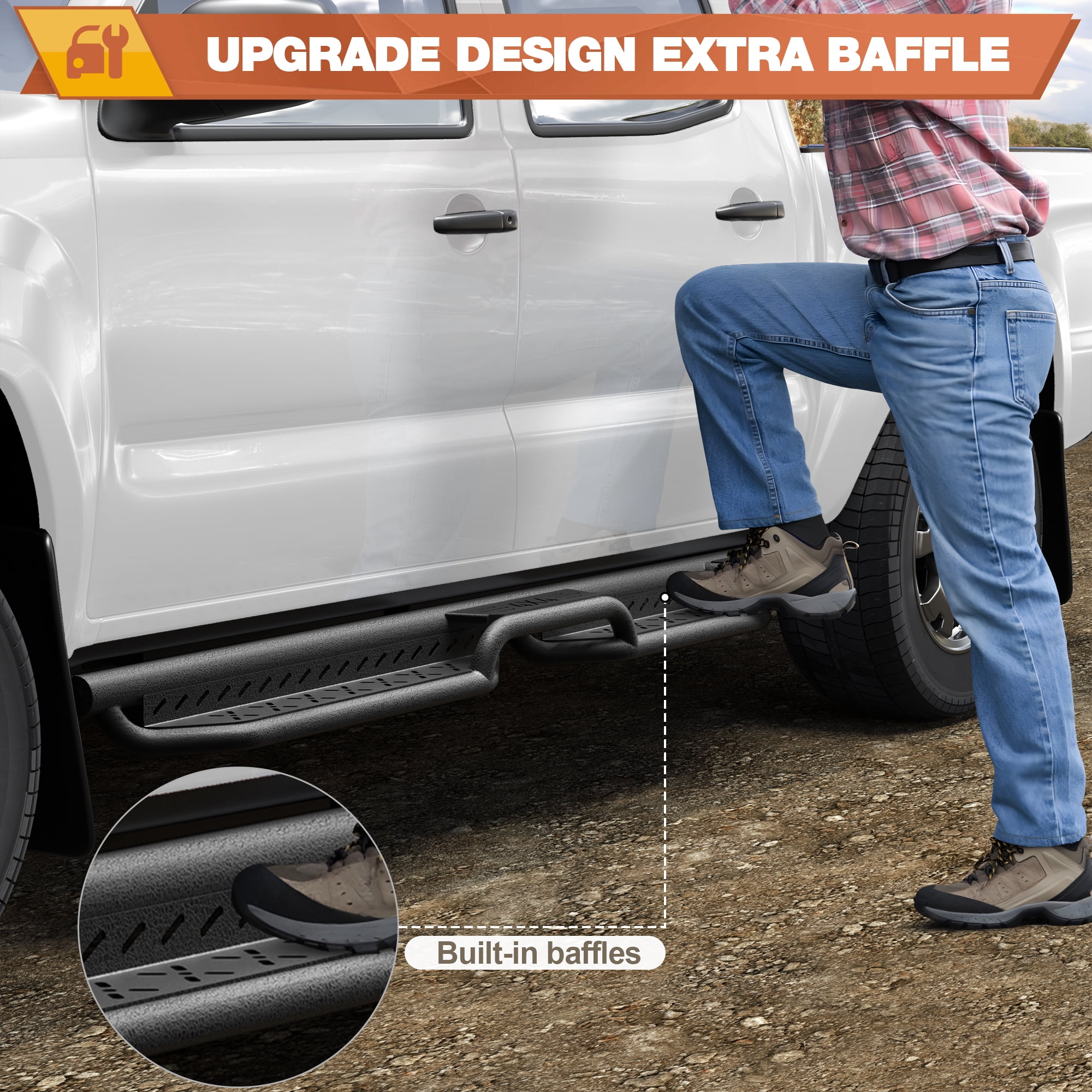 POFENZE Running Boards Compatible with 2005-2023 Toyota Tacoma Crew Cab with 4 Full-Size Doors Textured Surface Side Steps for Truck Black Nerf Bars for Tacoma