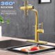 thumbnail image 3 of Grifo de cocina FROPO Waterfall con rociador desplegable, latón dorado, 3 of 7