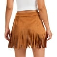 thumbnail image 4 of Huankd Western Cowgirl Fringe Skirt,High Waisted Mini Suede Skirts,Country Concert Rave Festival Booty Tassel Bottoms Light Brown S, 4 of 5