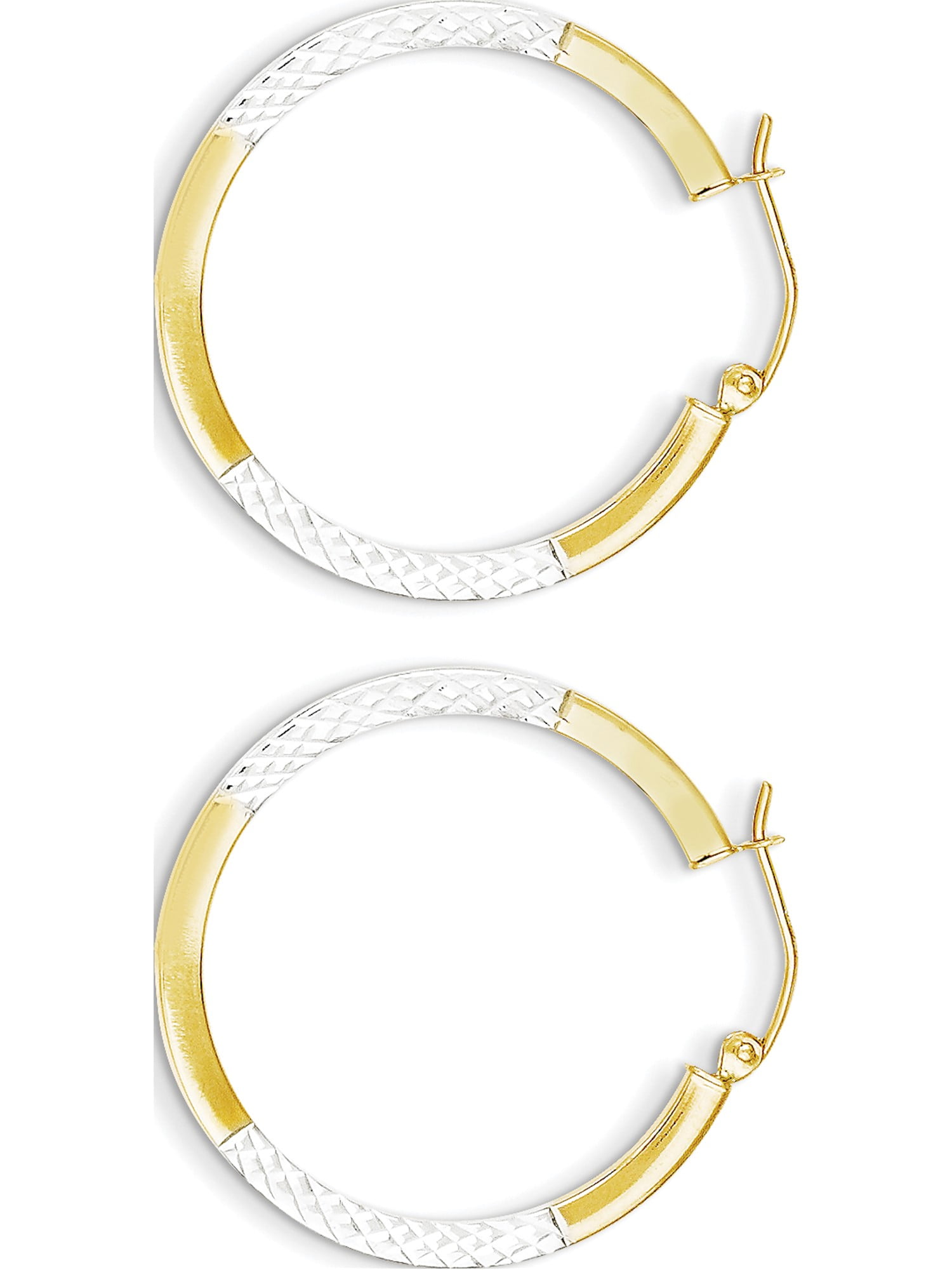 10K White Gold Diamond Cut 2.5x20mm Hoop Earrings