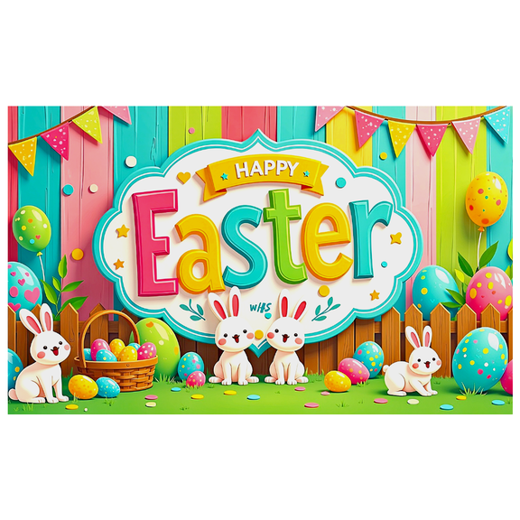 Colorful and Festive Easter Backdrop Banner with Bunny and Egg Elements Party Decorations Photography Props for Easter Celebrations Party Supplies Happy Easter Event Decor Background