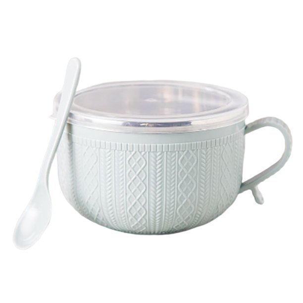 Ounissouiy Tazón de fideos instantáneos antiquemaduras de acero inoxidable, tazones lindos, vajilla, fiambrera, contenedor de comida de gran Mostrada Azul