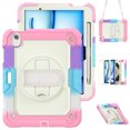 thumbnail image 1 of Case for iPad Air 11 Inch M3 2025/M2 2024 (7th/6th Gen) with Screen Protector, 360 Degree Rotating Kickstand Hand Strap Heavy Duty Shockproof Cover with Shoulder Strap, Rainbow Pink, 1 of 7