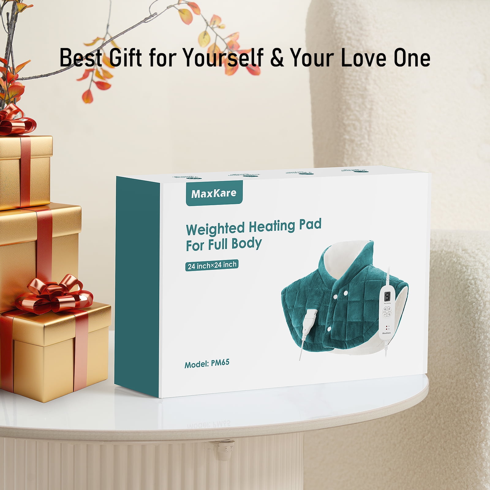 MaxKare 24"x24"Heating Pad for Neck and Shoulders, Weighted Heating Pad, Green