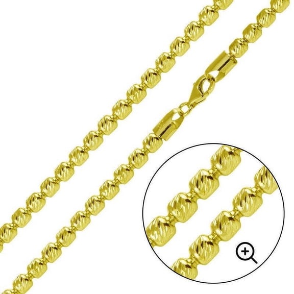 14k Yellow Gold Plated 925 Silver 3mm Half Moon Cut Oval Barrel Beaded Chain
