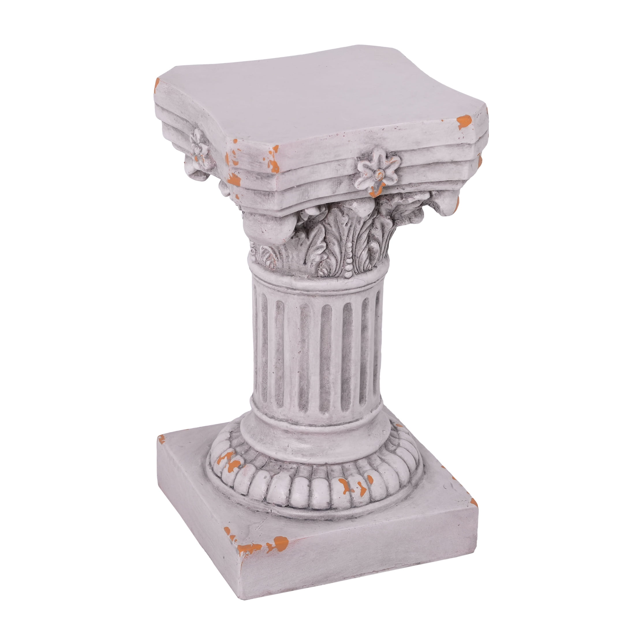 Christopher Knight Home 16.7" Corinthian Pedestal Plant Stand, MGO Indoor Outdoor Side Table, Antique White
