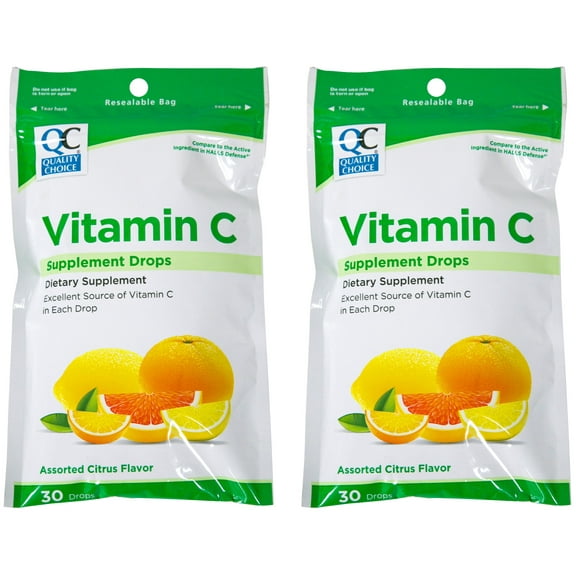 Quality Choice Vitamin C Dietary Supplement Drops Citrus Flavor 30 Count Pack of 2