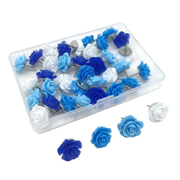 30Pcs Floral Thumb Tacks for Wall Bulletin Board Travel Map Flower Drawing Pins Rose Decorative Push Pins for Cork Board
