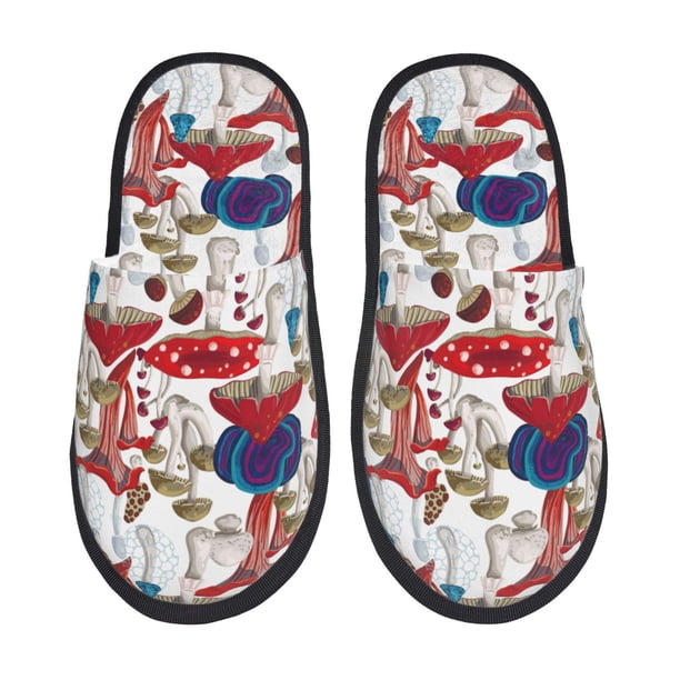 Balery Colorful Mushrooms (2) Pantuflas de Casa de Felpa Silenciosas con Diseño Estampado, Zapatillas Cómodas Antideslizantes de Algodón para Interior-Medium