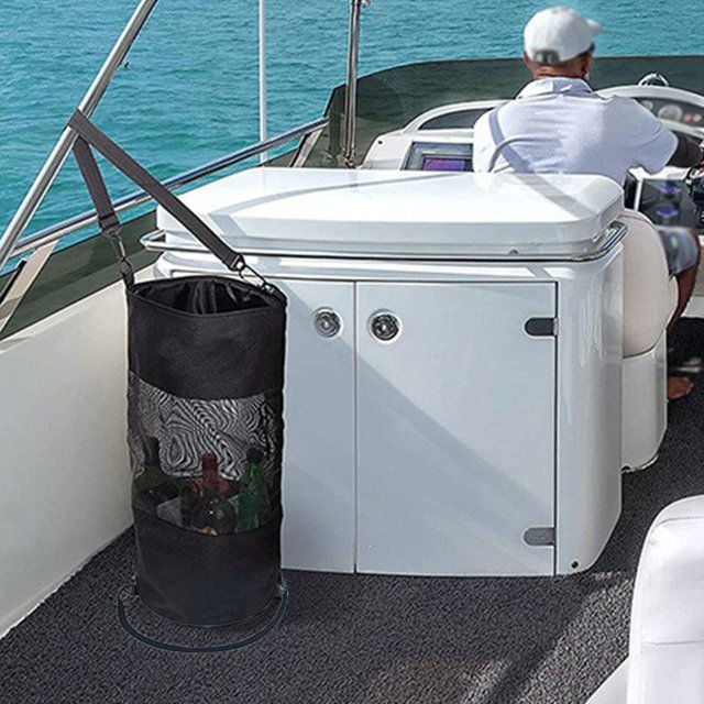 Bolsa de basura para barcos, contenedor de basura para barcos, bolsa de basura marina plegable negra portátil, bolsa de basura de malla para pesca,