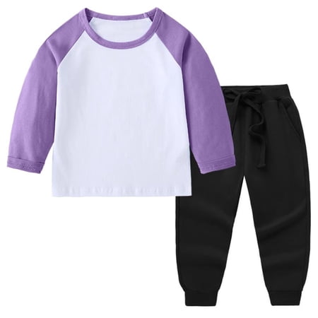 Efsteb Boys Fall Outfits Long Sleeve Round Neck Pullover Tops Elastic Wais Long Pants Spring Clothes Sets (Purple 9 Years)