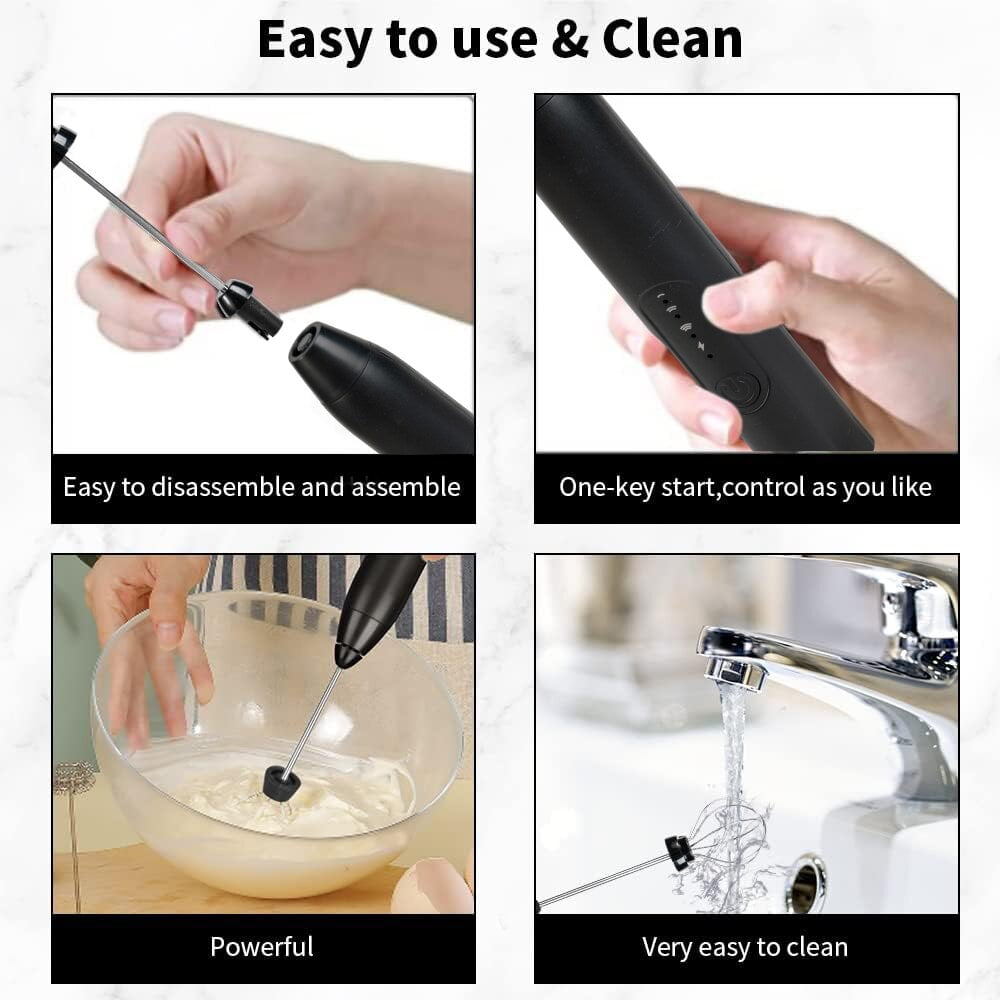 Electric Milk Frother Handheld Milk Foamer with Coffee Frother 3 Speeds Milk Whisk 2 in 1 Egg Beater Perfect for Coffee, Latte, Cappuccino, Black