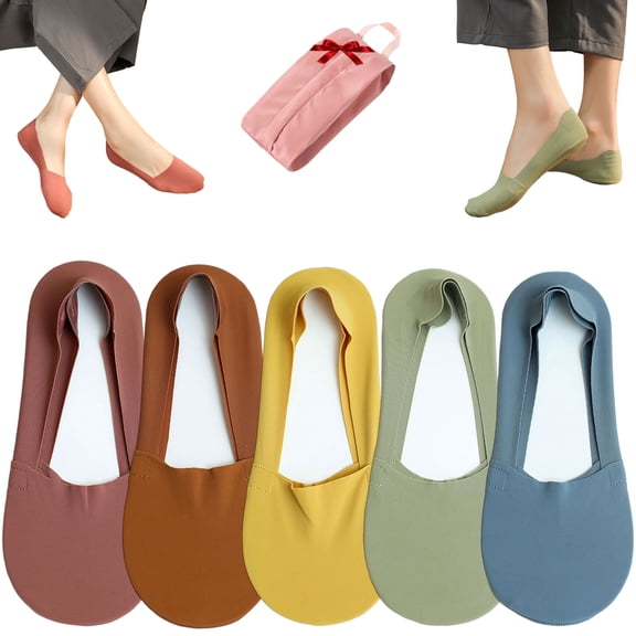 Invisible Non-slip Ice Silk Socks,Thin No Show Socks,Women Summer Ultra Thin Low Cut Liner Ankle Socks for Flats (5 Pairs-B)