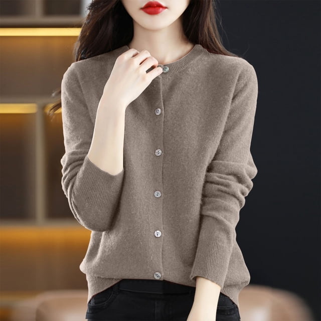 Amzcrzy Cardigans pour Femmes Cardigan Tricoté à Manches Longues Col Rond Cardigan Fin Veste pour Femmes