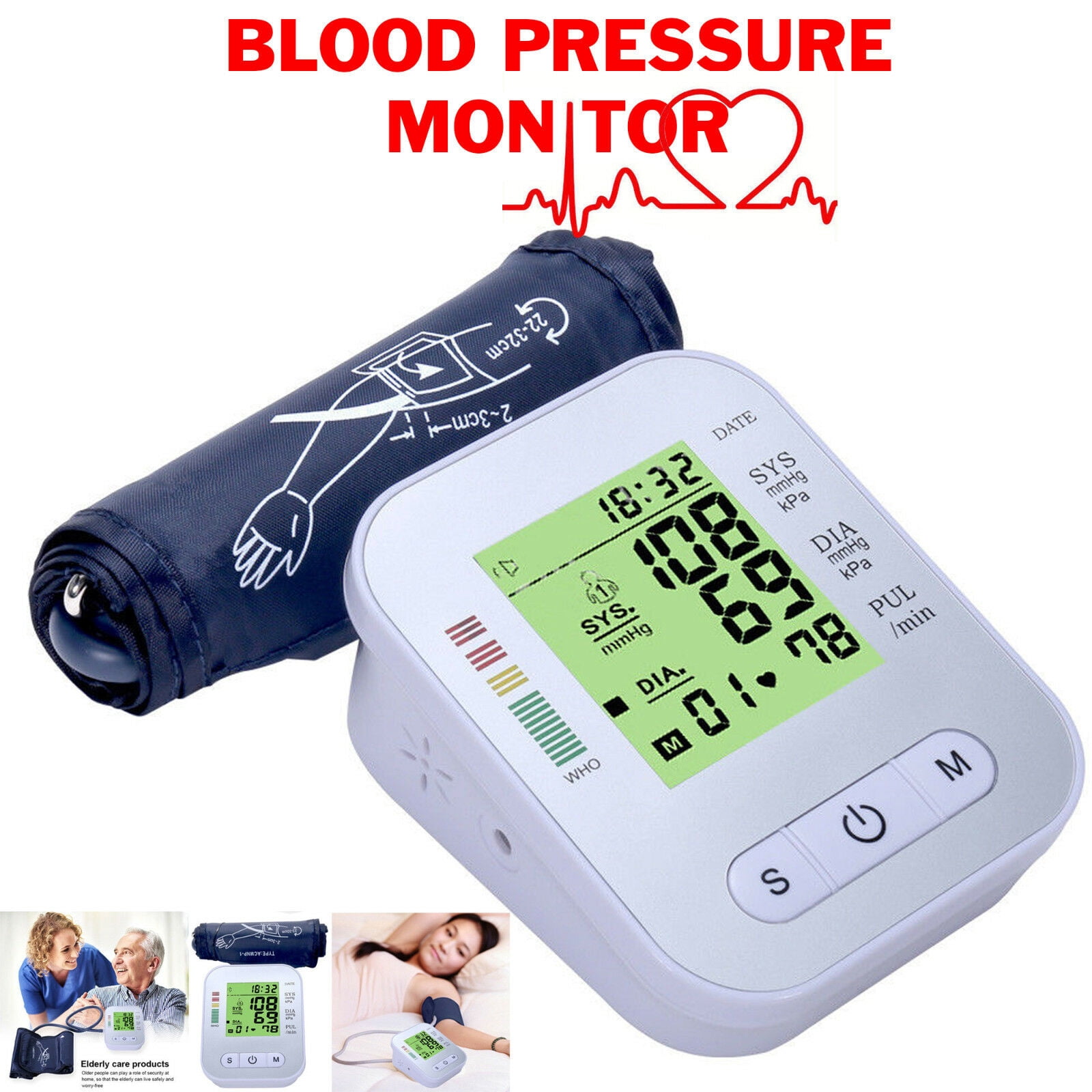 Portable Digital Upper Arm Blood Pressure Monitor Meter Intellisense