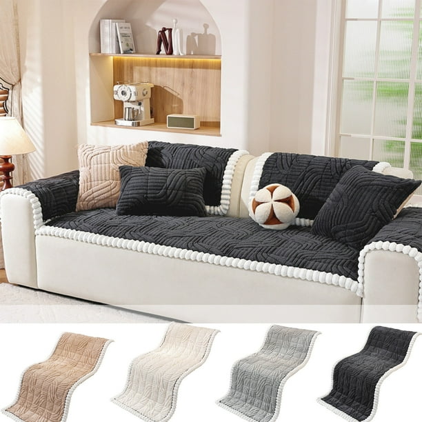 Cojines De Sofá De Poliéster 1 pieza Funda de cojín de sofá de 70x150 cm Suave peluche de franela en negro para calor otoño-invierno y protección de la decoración del hogar JASKFLY