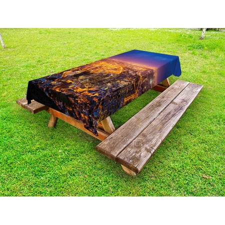

City Outdoor Tablecloth Cape Town Panorama at Dawn South Africa Coastline Roads Architecture Twilight Decorative Washable Fabric Picnic Table Cloth 58 X 84 Inches Marigold Blue Pink by Ambesonne