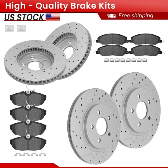 ACB ZONE Front Rear Brake Kits for 2005-2010 Ford Mustang, Drilled Slotted Disc Brake Rotors and Ceramic Brake Pads