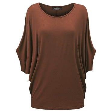Made by Johnny Women's Scoop Neck Half Sleeve Batwing Dolman Top M RUST