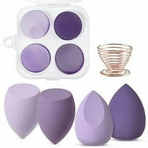 4 Pcs Makeup Sponge Beauty Blender Set - Makeup Sponges For Foundation Blender With Egg Case And 1 Holder, Flawless For Cream, Powder And Liquid (Purple)