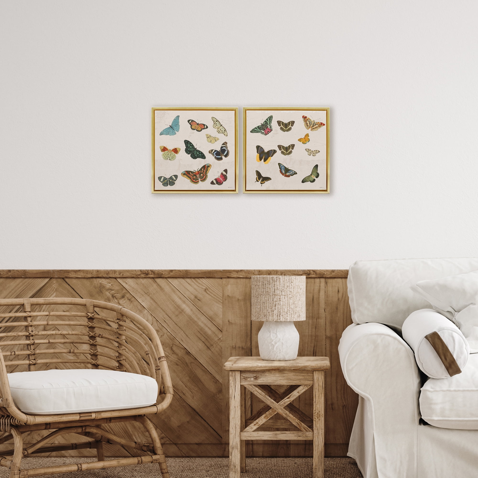 Stupell Industries Collection of Vintage Butterflies 2 Piece Gold Framed Floater Canvas Set, design by Dan Meneely