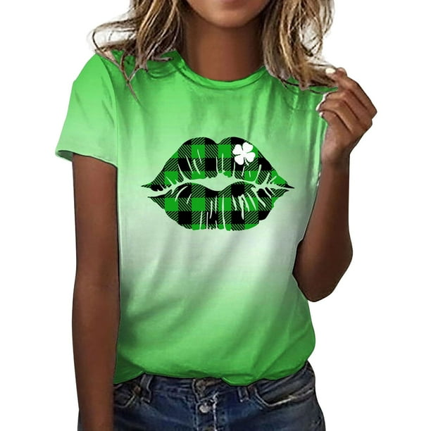 Hot Sale!! Women St Patrick's Day T-Shirt Blessed Lucky Irish Short Sleeve Shirt Shamrock Graphic Tee Tops Women's Cute Shirt Shirt Top Short Sleeve Casual Print T Shirt U L