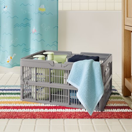 MAINSTAYS KIDS LARGE GRAY COLLAPSIBLE STORAGE BASKET WITH HANDLES