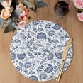 thumbnail image 3 of Boho Blue Floral Round 15 Inch Placemats Set of 8, Vintage Farmhouse Paisley Plant Leaf HeatResistant Non Slip Place Mats for Dining Table, Wipeable Braided Kitchen Table Mats for Housewarming, 3 of 9