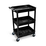 Luxor 18" x 24" Three Shelf Tub Utility Cart - Black