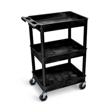 Luxor 18" x 24" Three Shelf Tub Utility Cart - Black