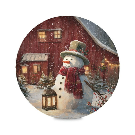 WOBOGO Adorable Snowman Round Placemats Set of 1 Heat Resistant Washable Kitchen Table Decorations 15.4in