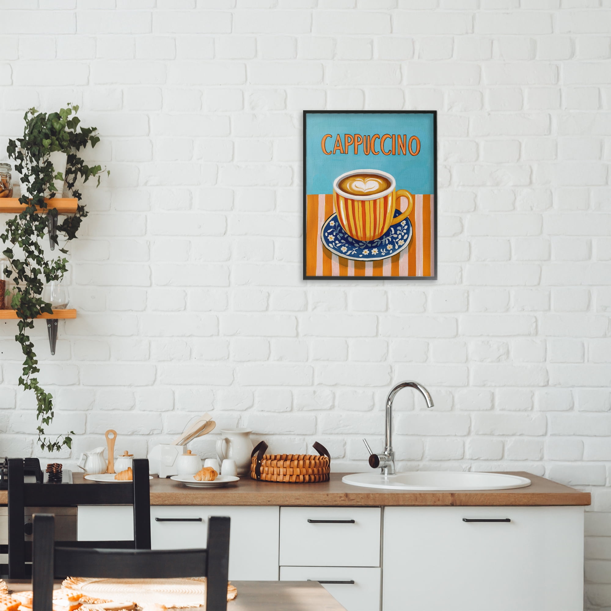Stupell Industries Cappuccino Stripes Blue & Orange Black Framed Giclee Art, design by Yen
