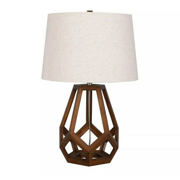 Large Wood Geo Assembled Table Lamp, Threshold Lamp Shade Large Off White