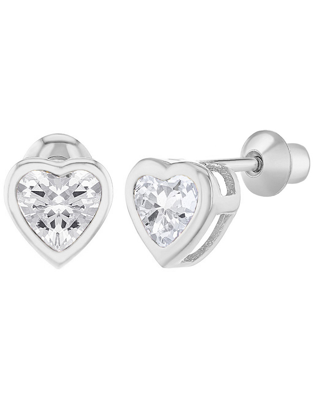 In Season Jewelry Rhodium Plated Crystal Heart Screw Back Earrings