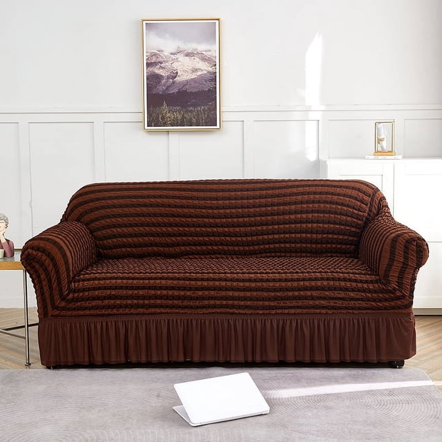 Nvzi Sofa Cover for sofas Stretch Couch Covers for Living Room Easy Fit Washable Furniture Sofa Protector with Skirt,1 Piece (Brown Dark Khaki,2 Seat)