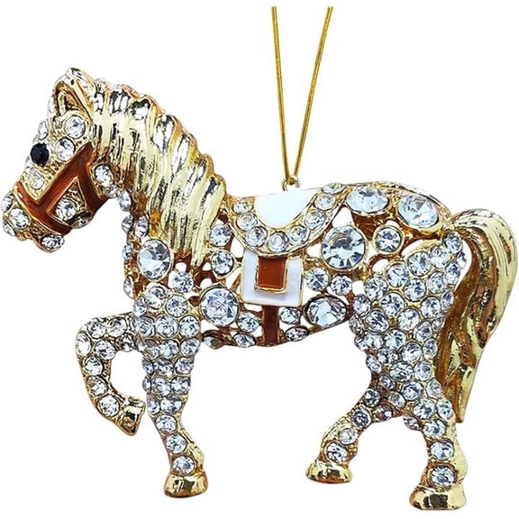 Horse Christmas Ornament For 2025 With Metal Design And Rhinestones For Tree Decor With Acrylic Material